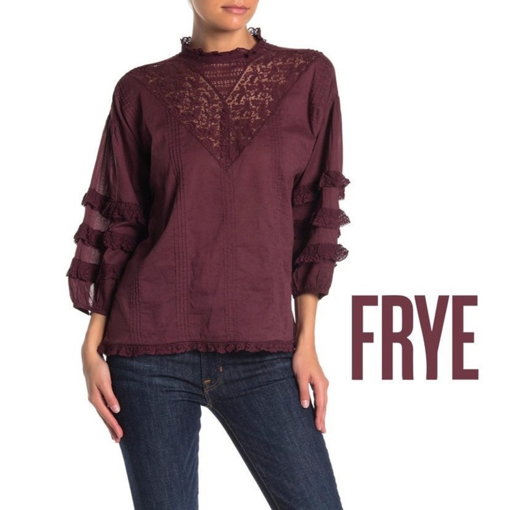 Frye Apparel Diya Pintuck Lace Blouse, S - Picture 1 of 7